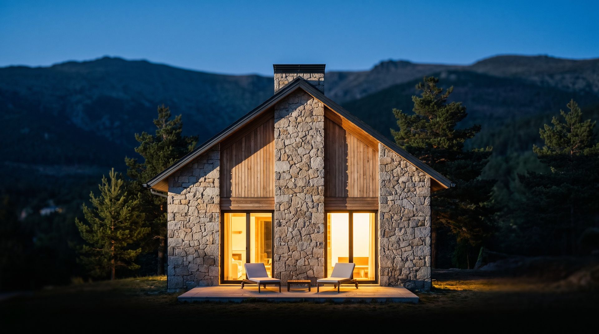 Casa de piedra en la sierra al anochecer (imagen generada con IA)